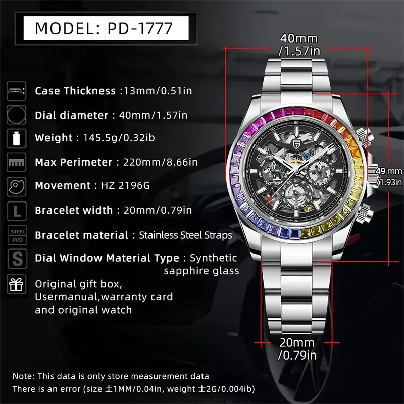 Pagani Design Skeleton Dial Rainbow Bezel Men's Watch- PD-1777